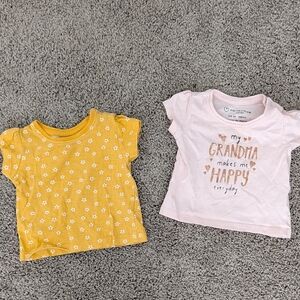 Primark Baby Girl Yellow Floral and Pink Graphic T-Shirts Size 3-6 Months
